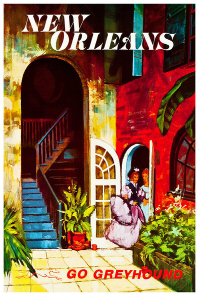 New Orleans - Greyhound Bus Line - 1960s Vintage US Travel Poster