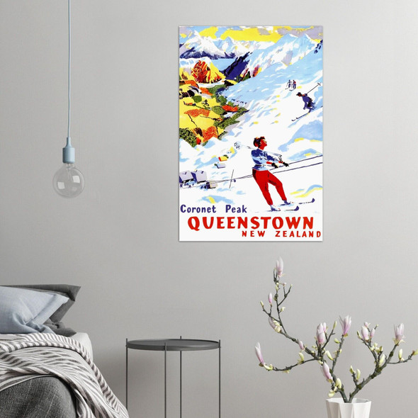 Queenstown New Zealand Ski Resort - Vintage Travel Poster,