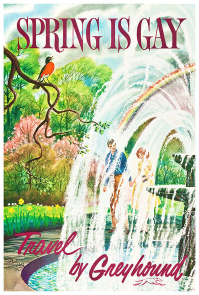 Spring is Gay - Greyhound Bus Line - 1960s Vintage US Travel Poster