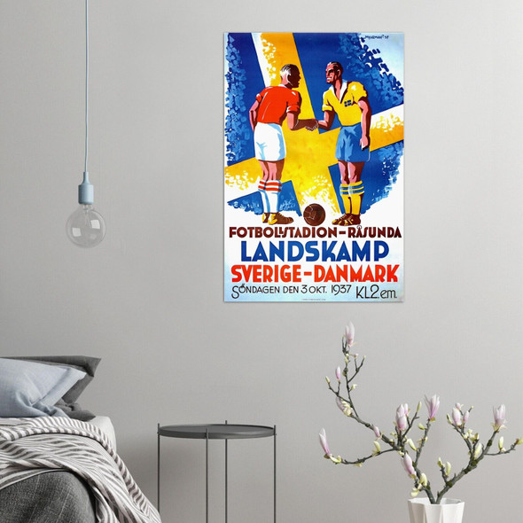 Sweden vs Denmark 1937 Vintage Soccer Poster, Futbol Posters