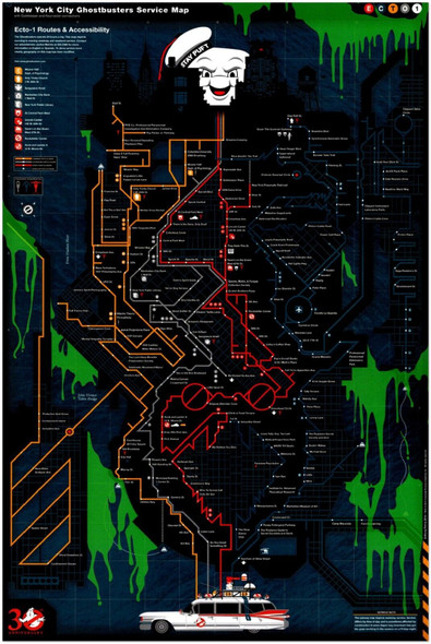 30 Year Anniversary Ghostbusters Map Movie Poster, Print, Wall Art