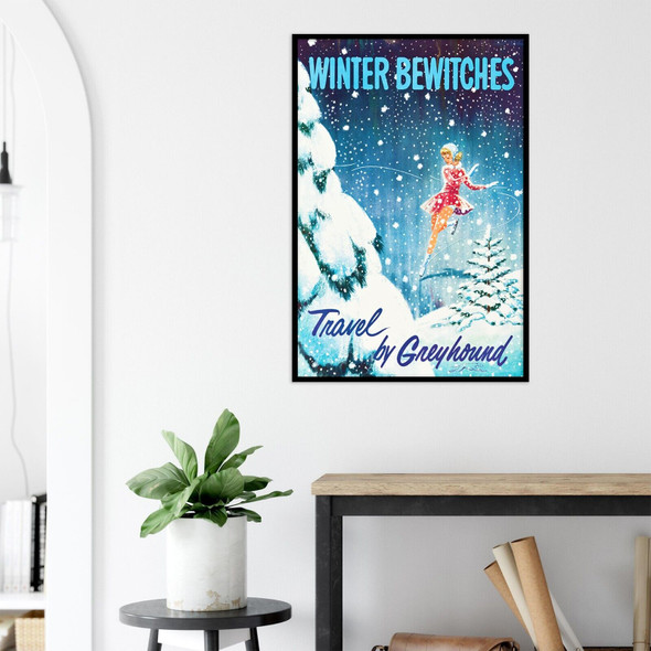 Winter Bewitches - Greyhound Bus Line - 1960s Vintage US Travel Poster