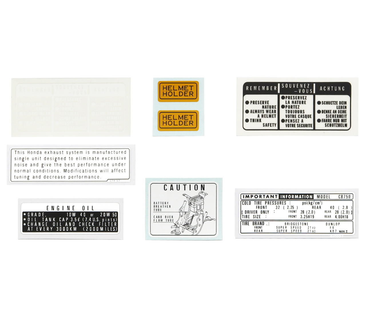 Warning and Service Label Set - Honda CB750K - 1975-1978