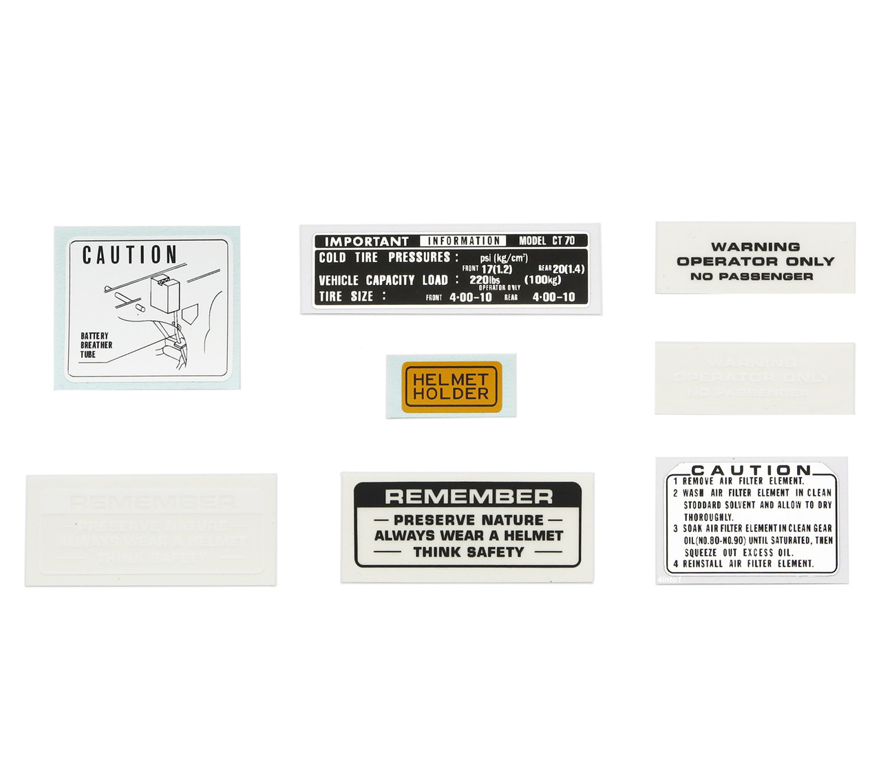 Warning and Service Label Set - Honda CT70