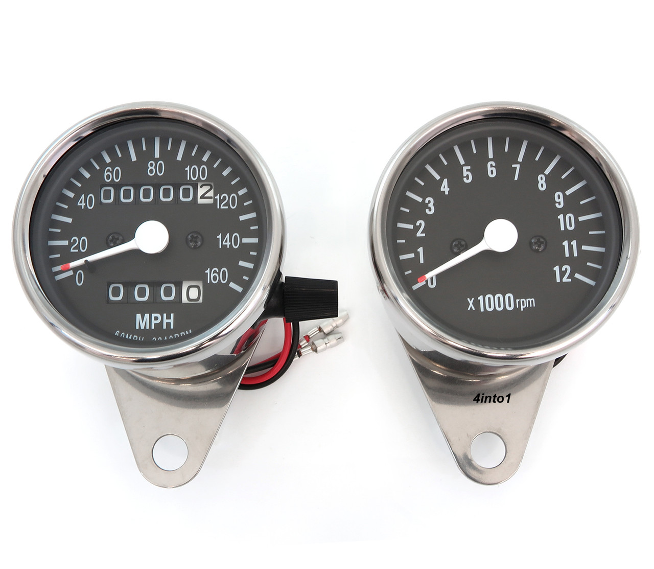 MPH Mini Speedometer 2240:60 & Tachometer 1:4 - Chrome & Black