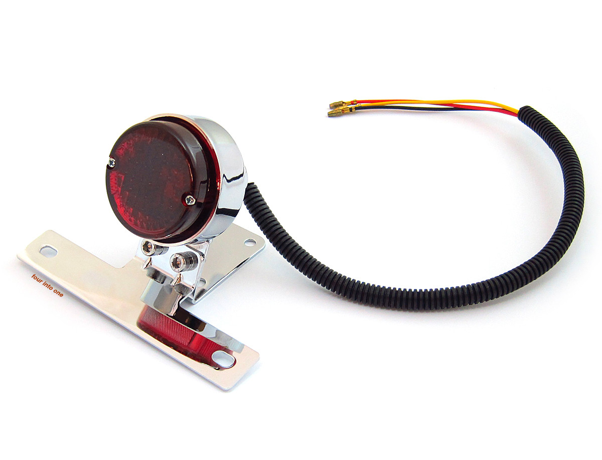 Universal Dual Round Tail Light Assembly With License Plate Bracket