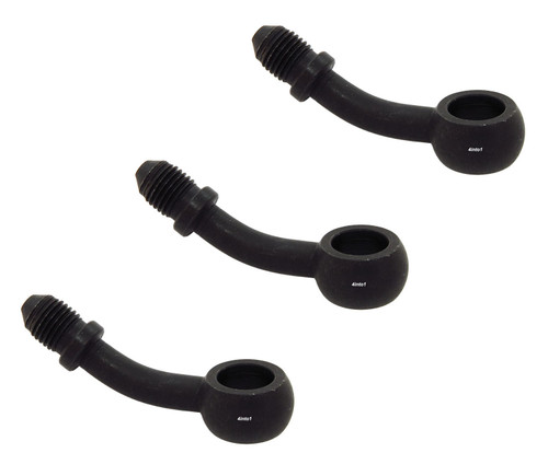 Set of 3 - Black AN3 Banjo Brake Line Fittings - Zinc Plated - 35 Degree