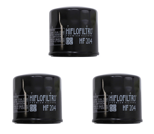 3 Pack Hiflofiltro Oil Filters - HF204 - Honda Kawasaki Suzuki Yamaha