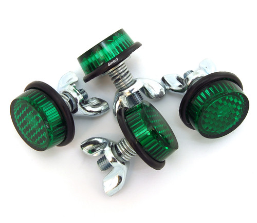 Green Reflector License Plate Bolts - Set of 4