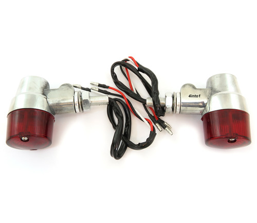 Polished Aluminum Turn Signals - Red Lens - Dual Filament