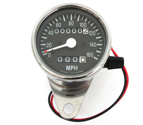 Mini Speedometer w/ Trip Meter - 2240:60 - Chrome & Black - MPH