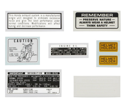 Warning and Service Label Set - Honda CB750K - 1973-1974