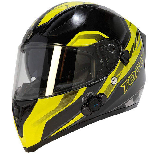 Torc T15B Bluetooth Helmet - Gloss Black Edge Hi-Viz Yellow - X-Large (Close Out)