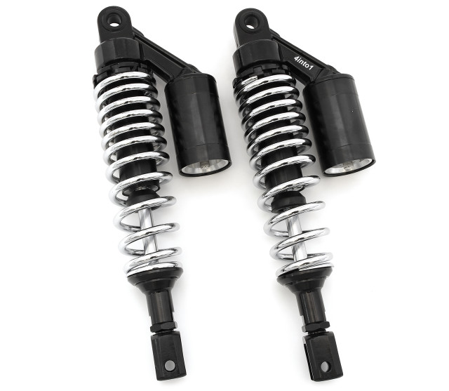 Black & Chrome Remote Reservoir Shocks - 350-360mm Eye To Clevis For Honda CB Series Motorcycles