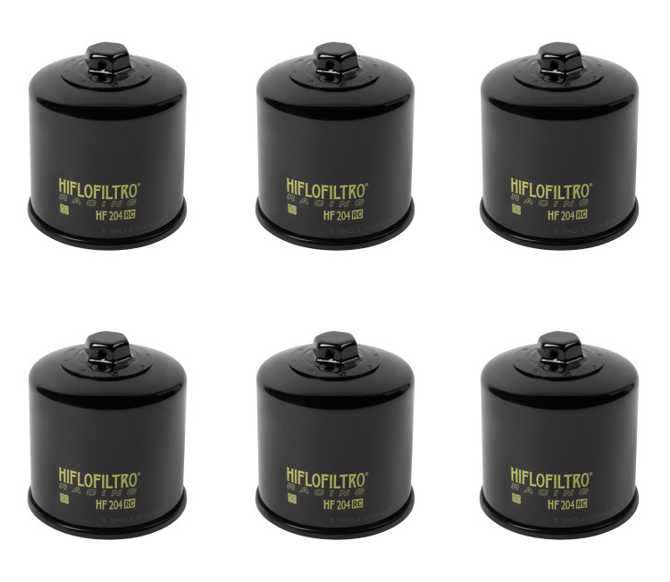 6 Pack Hiflofiltro Racing Oil Filters - HF204RC - Honda Kawasaki