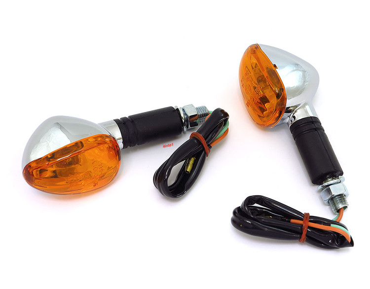 Mini Black & Chrome Turn Signals Amber Lens Single Filament
