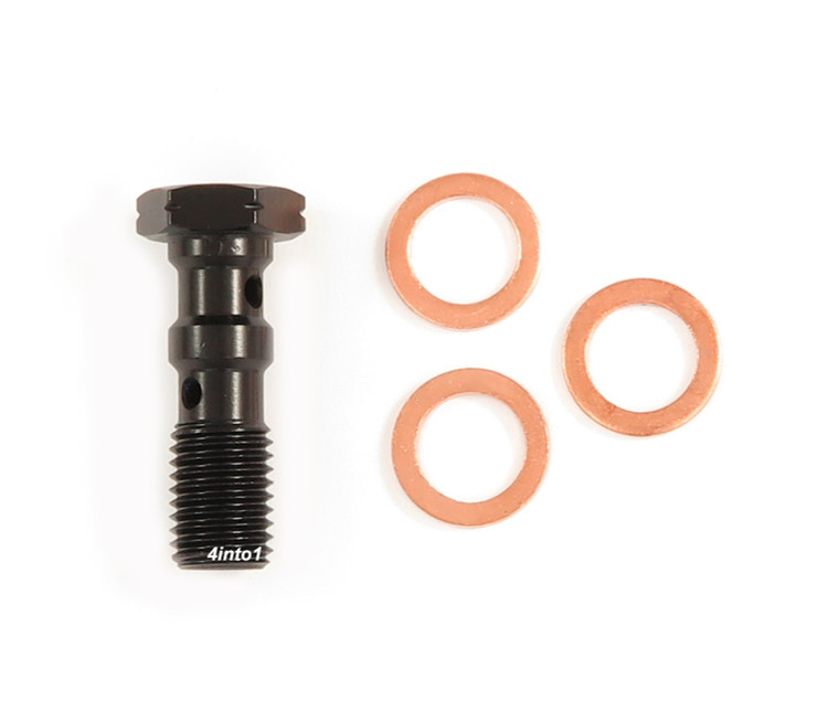 Aluminum Double Banjo Bolt With Crush Washers Black