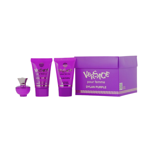 SET VERSACE 3PC DYLAN PURPLE POUR FEMME 0.17 EDP+0.8 SG+0.8 BL (W) SOFT BOX