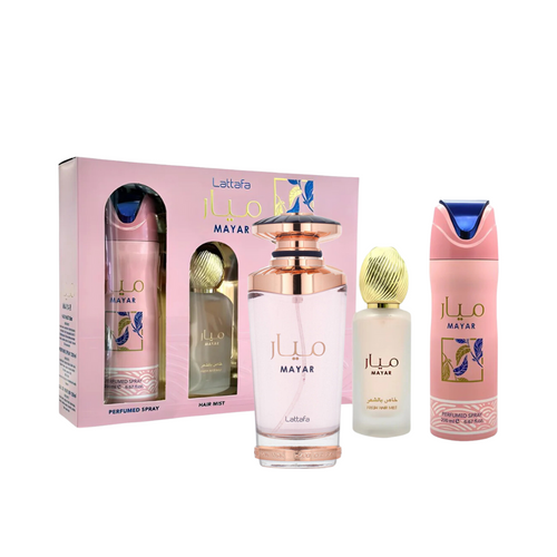 SET LATTAFA 3PC MAYAR 3.4 EDP+6.67 DEO+1.7 HAIR MIST (U) SOFT DISPLAY BOX