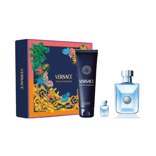 SET VERSACE 3PC POUR HOMME 3.4 EDT+5.0 HAIR & BODY WASH+0.17 EDT MINI (M) HARD BOX