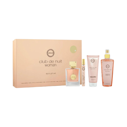 SET ARMAF 4PC CLUB DE NUIT 3.4 EDP+0.34 EDP TRAVEL SPRAY+3.4 BL+8.4 BODY MIST (W) HARD BOX
