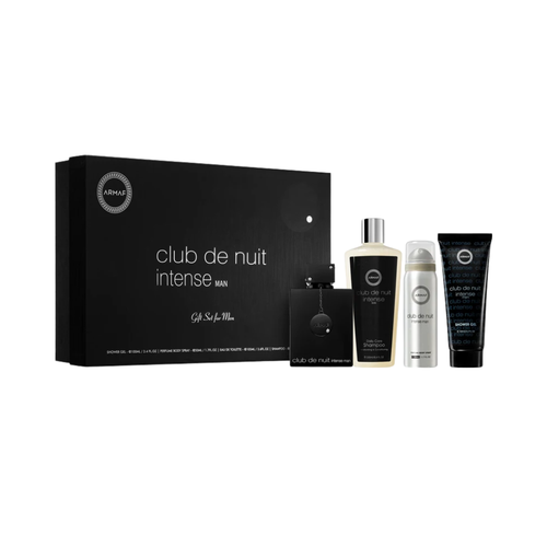 SET ARMAF 4PC CLUB DE NUIT INTENSE 3.6 EDT+1.7 PERFUME BODY SPRAY+3.4 SG+8.4 SHAMPOO (M) HARD BOX