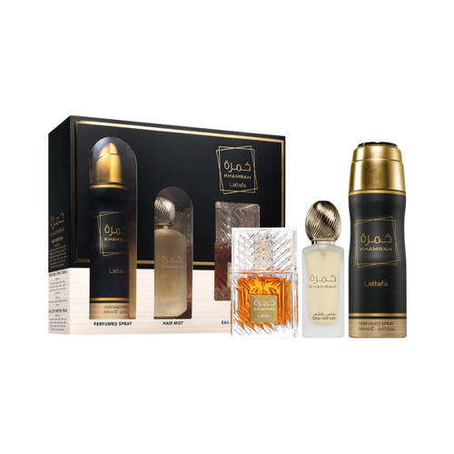 SET LATTAFA 3PC KHAMRAH 3.4 EDP+6.67 DEO SPY+1.7 HAIR MIST (U) SOFT DISPLAY BOX