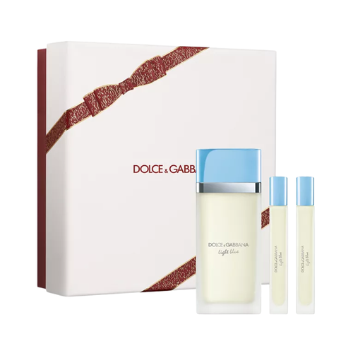 SET D&G DOLCE & GABBANA 3PC LIGHT BLUE POUR FEMME 3.38 EDT+0.33 EDT SPRAY (2) (W) HARD BOX