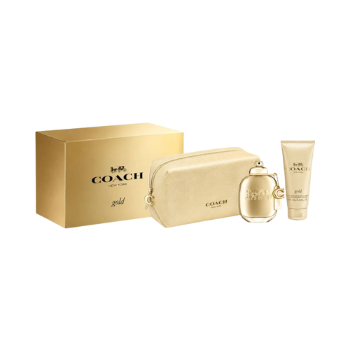 Coach New York Gold 3-Piece Women's Gift Set – 3.0 oz Parfum, 3.3 oz Body Lotion, Pouch