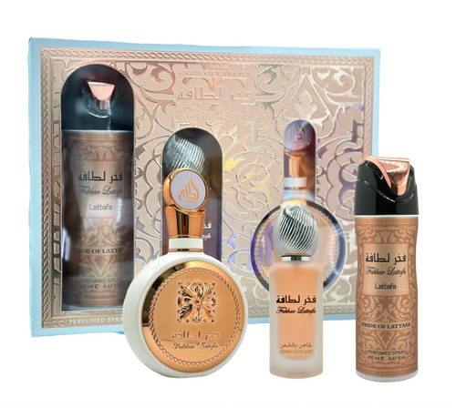 Set Lattafa 3Pc Fakhar for Women 3.4 Edp+6.67 Deo Spray+1.7 Hair Mist (W)