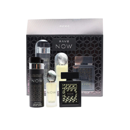 SET LATTAFA 3PC RAVE NOW BLACK 3.4 EDP+1.7 HAIR MIST+6.67 PERFUMED SPRAY (M) SOFT DISPLAY BOX