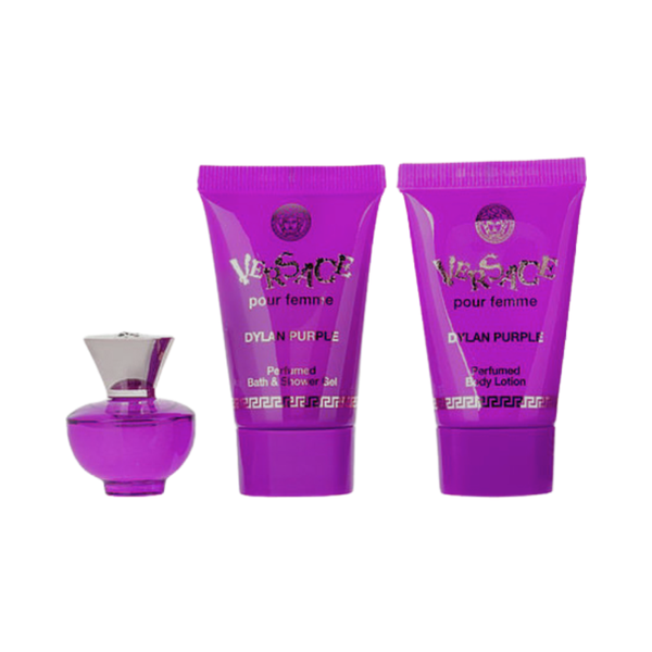 SET VERSACE 3PC DYLAN PURPLE POUR FEMME 0.17 EDP+0.8 SG+0.8 BL (W) SOFT BOX
