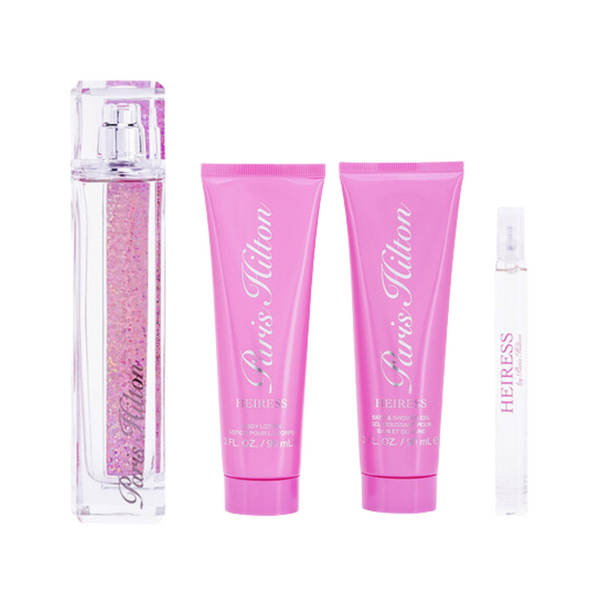 SET PH PARIS HILTON 4PC HEIRESS 3.4 EDP+3.0 SG+3.0 BL+0.34 PURSE SPY (W) HARD BOX