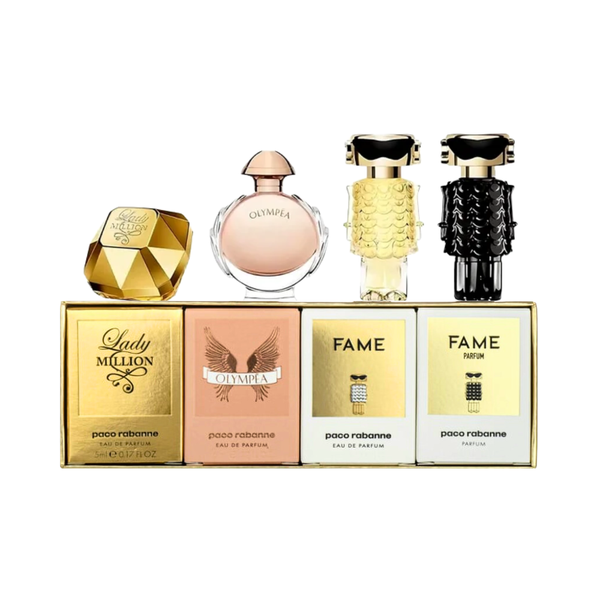 SET PR PACO RABANNE 4PC WOMEN COLLECTION EDP/PARFUM LADY MILLION 0.17 EDP+OLYMPEA 0.20 EDP+FAME 0.14 EDP+FAME 0.14 PARFUM (W) COFFRET HARD BOX