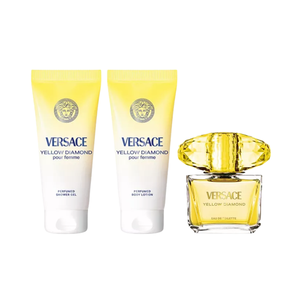 SET VERSACE 4PC YELLOW DIAMOND 3.0 EDT+3.3 SG+3.4 BL+MAKEUP CASE (W) HARD BOX