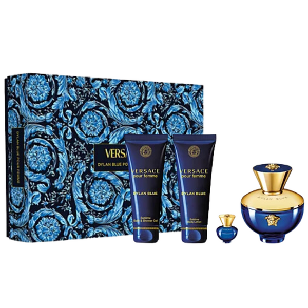 SET VERSACE 4PC DYLAN BLUE POUR FEMME 3.4 EDP+3.4 SG+3.4 BL+0.17 EDP MINI (W) HARD BOX