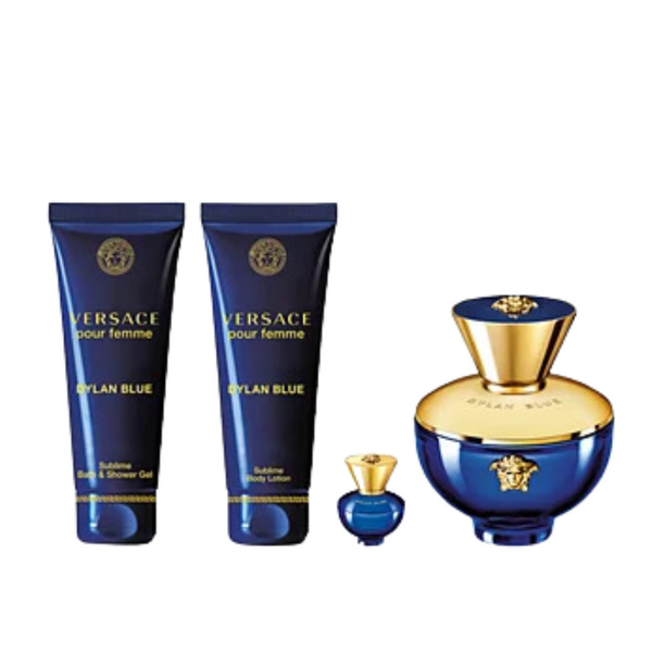 SET VERSACE 4PC DYLAN BLUE POUR FEMME 3.4 EDP+3.4 SG+3.4 BL+0.17 EDP MINI (W) HARD BOX