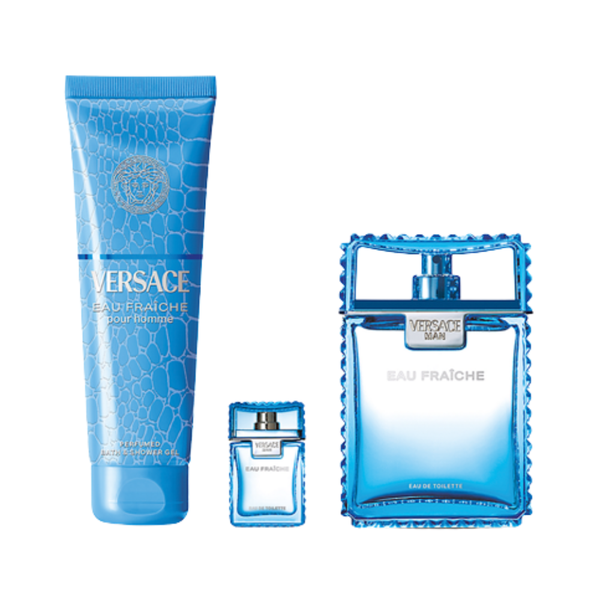 SET VERSACE 3PC MAN EAU FRAICHE 3.4 EDT+5.0 BATH&SG+0.17 EDT SPRAY (M) HARD BOX