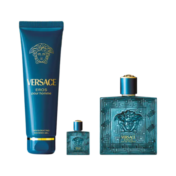 SET VERSACE 3PC EROS POUR HOMME 3.4 EDT+5.0 HAIR & BODY WASH+0.17 EDT MINI (M) HARD BOX