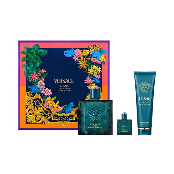 SET VERSACE 3PC EROS POUR HOMME 3.4 EDT+5.0 HAIR & BODY WASH+0.17 EDT MINI (M) HARD BOX