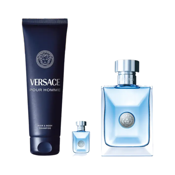 SET VERSACE 3PC POUR HOMME 3.4 EDT+5.0 HAIR & BODY WASH+0.17 EDT MINI (M) HARD BOX
