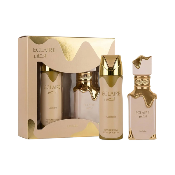 SET LATTAFA 2PC ECLAIRE 3.4 EDP+6.8 DEO SPRAY (U) SOFT WINDOW BOX