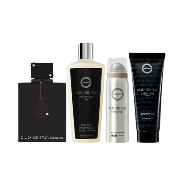 SET ARMAF 4PC CLUB DE NUIT INTENSE 3.6 EDT+1.7 PERFUME BODY SPRAY+3.4 SG+8.4 SHAMPOO (M) HARD BOX