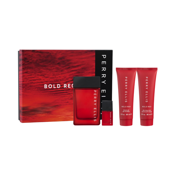 SET PE PERRY ELLIS 4PC BOLD RED 3.4 EDT+3.0 ASB+3.0 SG+0.25 EDT SPRAY (M) HARD BOX