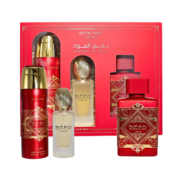 Set Lattafa 3Pc Bade'e Al Oud Sublime 3.4 Edp+6.67 Deo Spy+1.7 Hair Mist (U) Set Lattafa 3Pc Bade'e Al Oud Sublime 3.4 Edp+6.67 Deo Spy+1.7 Hair Mist (U)