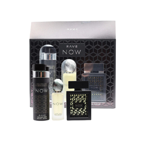 SET LATTAFA 3PC RAVE NOW BLACK 3.4 EDP+1.7 HAIR MIST+6.67 PERFUMED SPRAY (M) SOFT DISPLAY BOX
