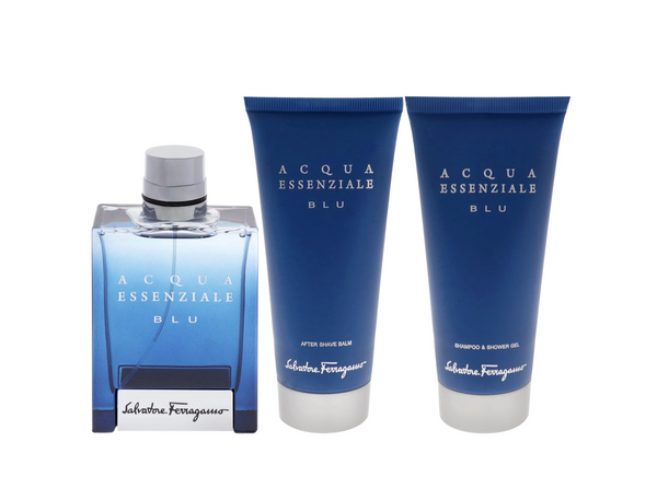 Set Salvatore Ferragamo 3PC Acqua Essenziale Blu 3.4 Edt+3.4 Shampoo & Sg+3.4 Asb (M)