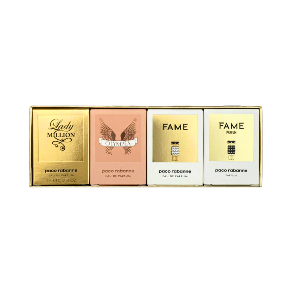SET PR PACO RABANNE 4PC WOMEN COLLECTION EDP/PARFUM LADY MILLION 0.17 EDP+OLYMPEA 0.20 EDP+FAME 0.14 EDP+FAME 0.14 PARFUM (W) COFFRET HARD BOX