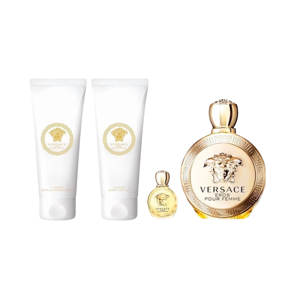 SET VERSACE 4PC EROS POUR FEMME 3.4 EDP+3.4 SG+3.4 BL+0.17 EDP MINI (W) HARD BOX