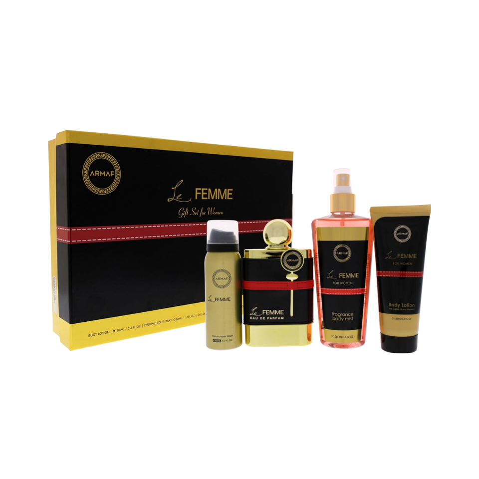 SET ARMAF 4PC LE FEMME 3.4 EDP+3.4 BL+1.7 PERFUME BODY SPY+8.4 FRAGRANCE BODY MIST (W) HARD BOX
